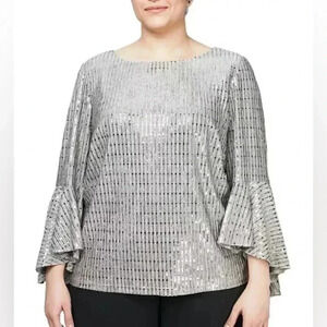 ALEX EVENINGS Women’s Top Metallic-Knit Blouse - Plus Size 2X